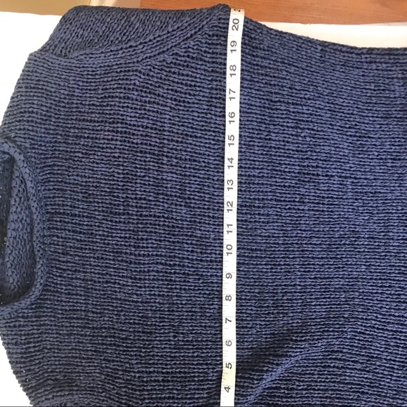 Spanner Mock Neck Sweater Open Ribbon Knit Minimalist Indigo Oversized Tunic Top - Picture 11 of 12